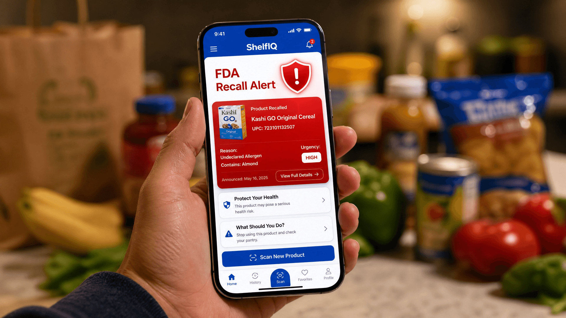 ShelfIQ FDA recall alert notification on phone screen