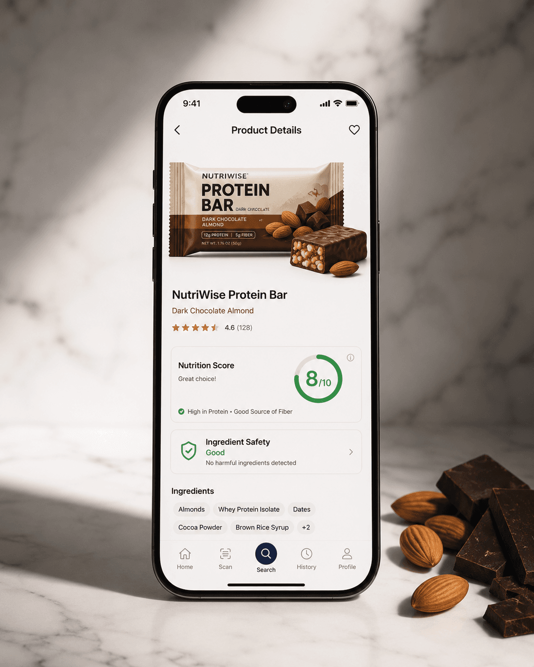 ShelfIQ app on a phone — clean product scan interface